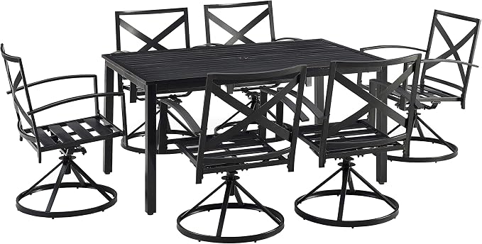 Crosley Furniture Kaplan 7-Piece Outdoor Dining Set for 6, Patio Table and Chairs for Backyard, Deck, Oiled Bronze with Oatmeal Cushions
