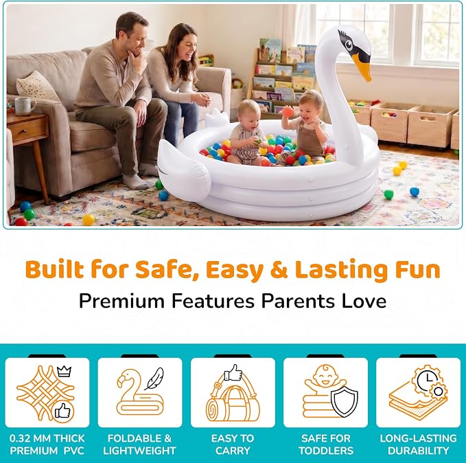 White Swan 48" Inflatable Kiddie Pool Holds 65 Gallons of Water - Kids Blow Up Kiddie Pools for Toddler 1-3, Summer Outdoor Kids Swimming Toys for Boys & Girls Play Center Kiddy Outdoor Swimming Pool