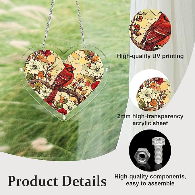 Acrylic Puzzle Suncatcher, Sun Catchers Puzzle for Window Hanging | 7.4 in Heart-shaped Cardinal DIY Suncatcher Puzzle Gifts for Adults, Women, Men, Wife, Mom, Birds Lover, Home & Garden Decor