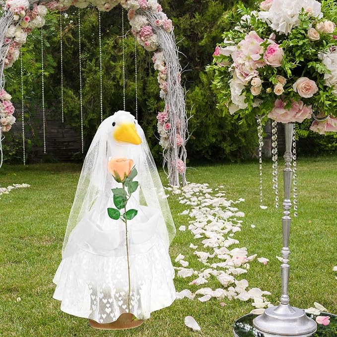 JcHrmers Bride Porch Goose Outfits 23"/ 17'' Cement Goose Decor Garden Party Yard Lawn Geese Outfit (Bride)