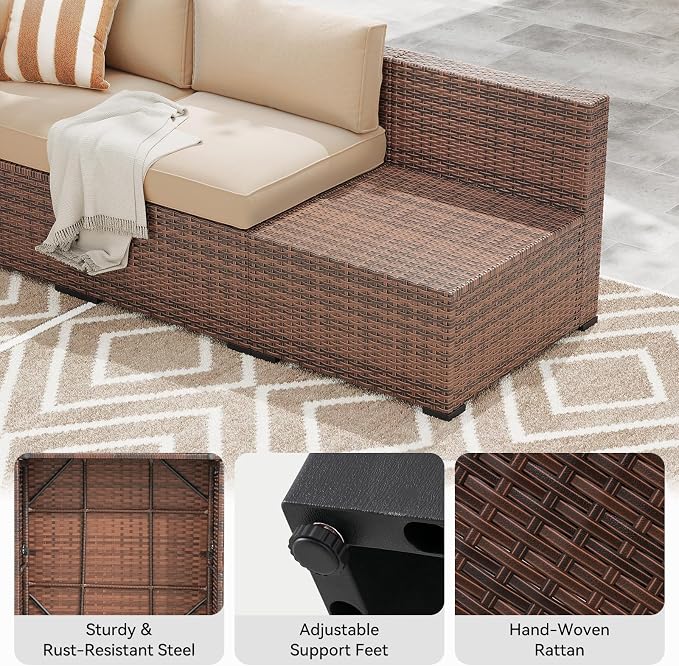 LazySunsets 14-Piece Patio Furniture Set, Wicker Rattan Outdoor Furniture with Thick Cushions, Patio Conversation Sets with Coffee Table, Outdoor Sectional Couch Sofa, Beige