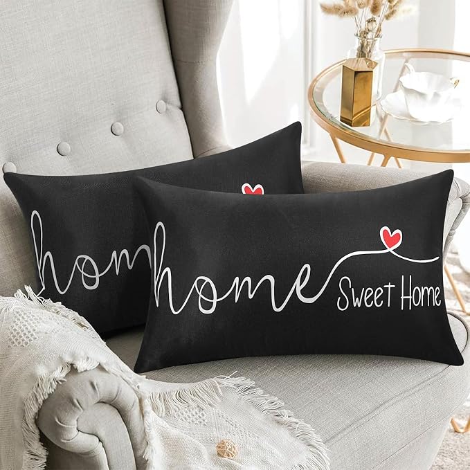 Adabana Outdoor Waterproof Sweet Home Pillow Covers Set of 2 12x20 Inch | Home Decorative Outdoor Pillows Cover for Patio Garden Porch Farmhouse
