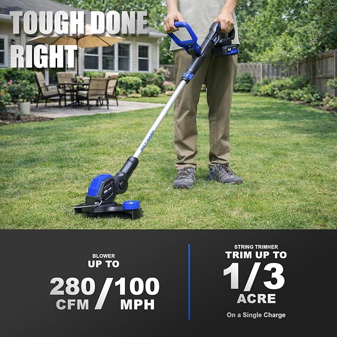 BILT HARD 20V Cordless Weed Wacker and Blower Combo, 12” Electric String Trimmer Edger with 2 x 4.0Ah Batteries and Dual Charger, Lightweight Leaf Blower for Lawn Care