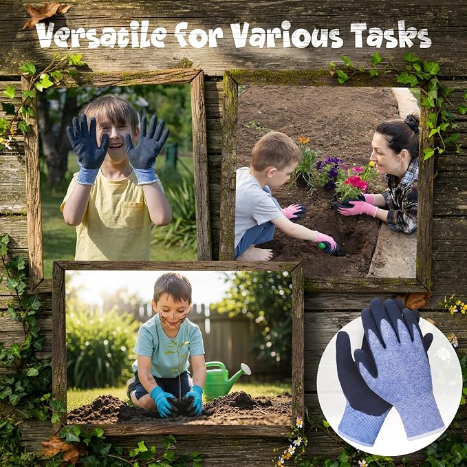Jeyiour Kids Gardening Gloves Yard Work Gloves Non Slip Children Soft Safety Rubber Coated Mitten for Kids Children