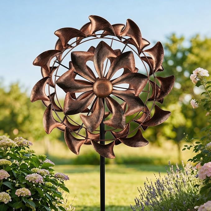 Wind Spinners Outdoor Garden Decor - W13xH63 Copper Metal Yard Art Wind Sculptures & Spinners, Vintage Kinetic Windmill for Yard Patio Lawn Decor, Retro Gardening Gifts for Women