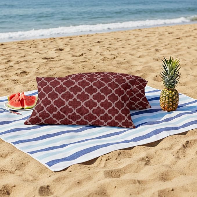 Deep Red Morocco Outdoor Pillow Covers 20x12 Inch Lumbar Pillow Covers Set of 2 Waterproof Decorative Throw Pillow Cases Retro Farmhouse Quatrefoil Plaid Cushion Covers for Patio Furniture Garden