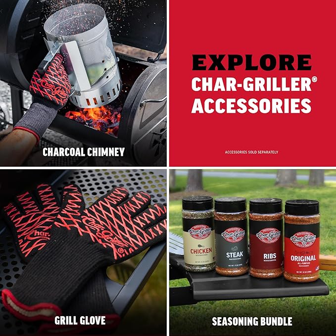 Char-Griller CG30040725 22-inch Kettle Charcoal Grill and Smoker - Steel, Black - 363 sq. in. Cooking Area