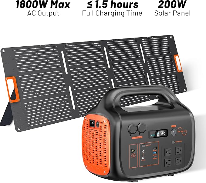 STARY LINE 1800W Solar Generator Kit (2700W Surge), 1024Wh Portable Power Station with 200W Solar Panel, LiFePO4 Battery for RV Life, Van Living, High-Power Appliances Backup,