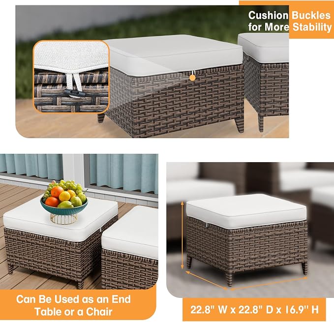 COOS BAY Harbor Retreat 3 Piece Outdoor Furniture Set, Patio Conversation Set with 3 Seat Couch and Ottomans, Wicker Furniture, Brown/Beige