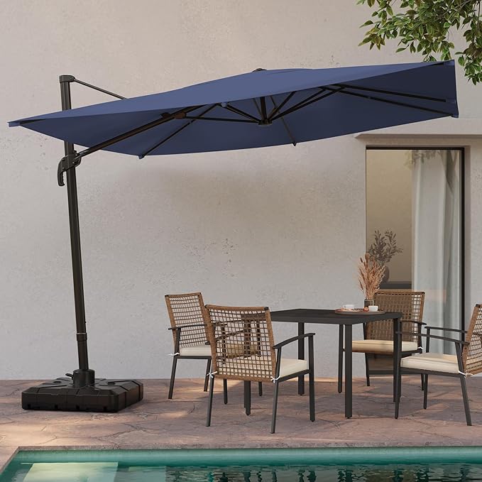 LAUSAINT HOME Patio Umbrella Outdoor,11 Feet Cantilever Umbrella Aluminum Offset Umbrella with 360-degree Rotation for Backyard, Pool, Lawn, Deck (Square, Navy Blue)
