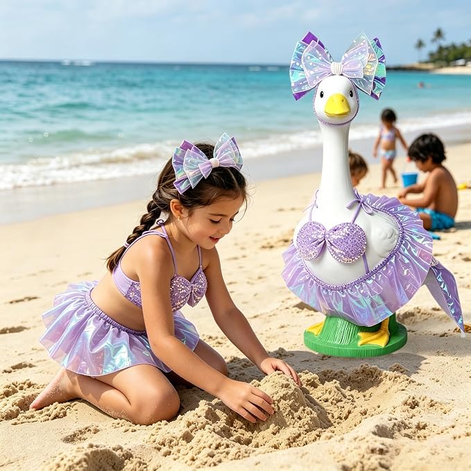 Mermaid Porch Goose Outfits, Summer Lawn Goose Statue Bikini Costume, Cement/Plastic Goose Clothes swimsuit,23" Yard Goose Statue Patio Garden Decoration (purple)