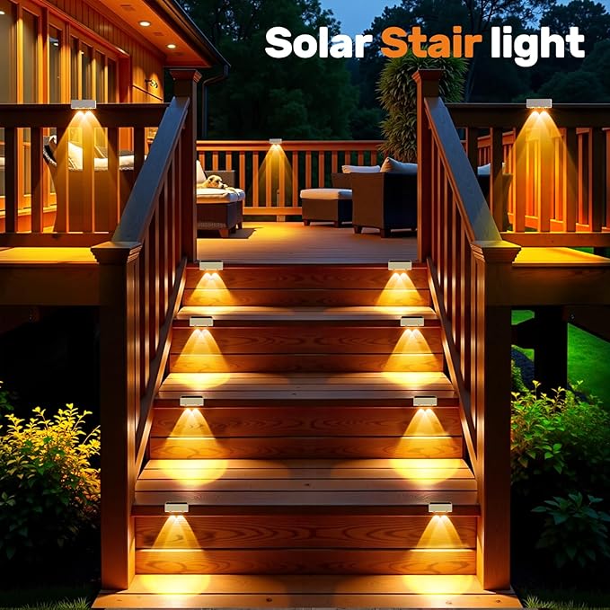 NIORSUN Solar Fence Lights,6 Pack Deck Light,Led Outdoor Lights Warm White + RGB Wall Lights Waterproof,Solar Powered Light for Backyard/Pool/Railing/Patio/Porch/Step(White)