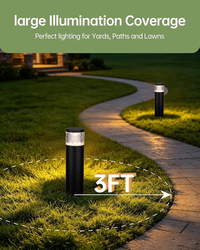 LITFIT 12Pack Low Voltage Bollard Landscape Lights, 12V Aluminum Path Light | 5W 3000K Warm White Electric Outdoor Garden Light with Connectors, 50000H Waterproof Wired LED Lawn Walkway Light, ETL Listed