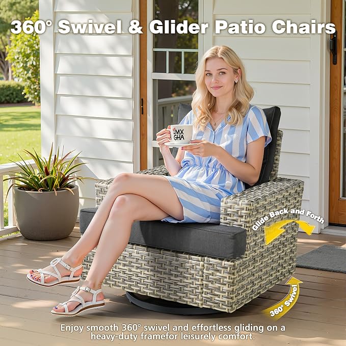 CAODOC 15-Piece Outdoor Sectional Sofa Set w/ 54" Fire Pit – L-Shaped Wicker Patio Furniture, Deep Seating & Swivel Rockers, Black