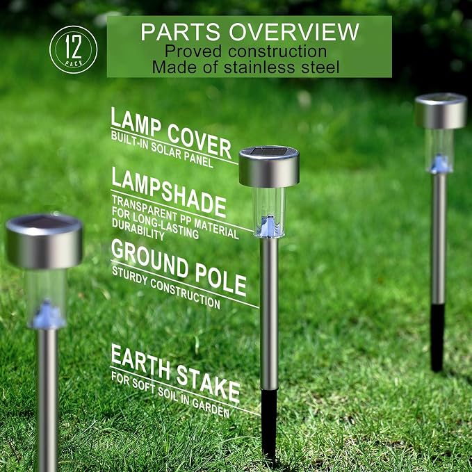 Dream Master Solar Lights Outdoor Waterproof, Stainless Steel LED Landscape Lighting, Solar Garden Lights, Outdoor Decorations for Yard, Pathway, Walkway, Patio, Lawn - 16 Pack (Cold White) | Waterproof, Stainless Steel LED Landscape Lighting, For Yard...