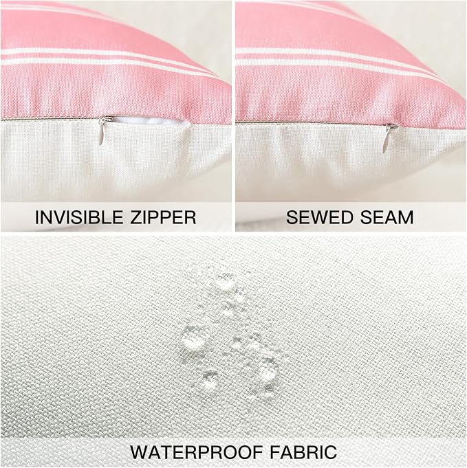 OTOSTAR Decorative Outdoor Throw Pillow Covers 16x16 Inch Waterproof Geometry Pillow Cover Garden Cushion Case Patio Outdoor Pillows Shell for Couch Indoor Tent Park Furniture Balcony Set of 4 (Pink)