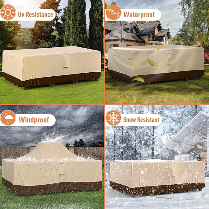 Ruimoy Patio Furniture Covers, Outdoor Furniture Cover Waterproof, General Purpose, Outside Table and Chair Covers, Heavy Duty 600D (98 Inch L x 78 Inch W x 32 Inch H)-Brown
