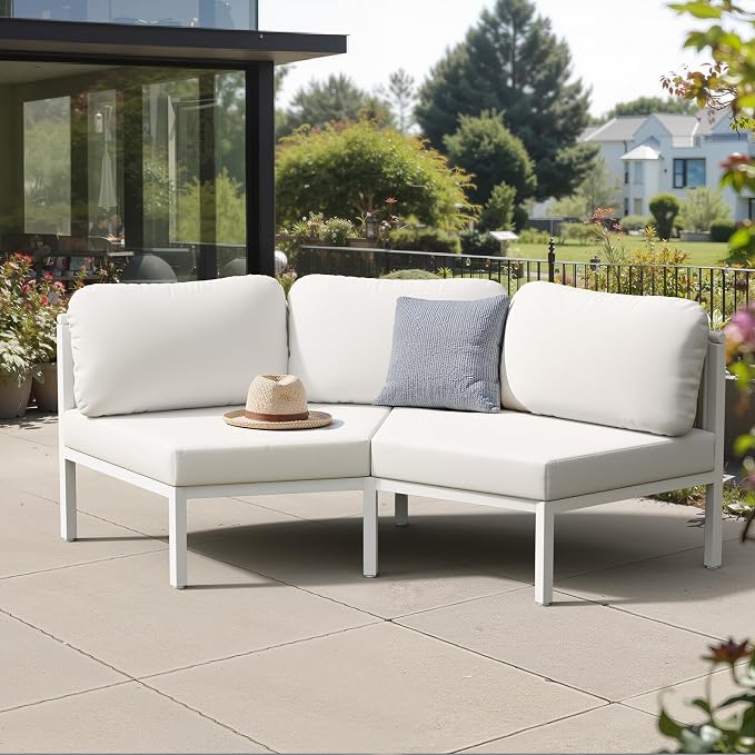 Crestlive Products Curved Patio Furniture Set, Modular Half Moon 2-Seater Sofa, Aluminum Outdoor Sectional with 5-Inch Water-Resistant Cushions, All Weather Couch for Backyard, Deck, Porch, Poolside