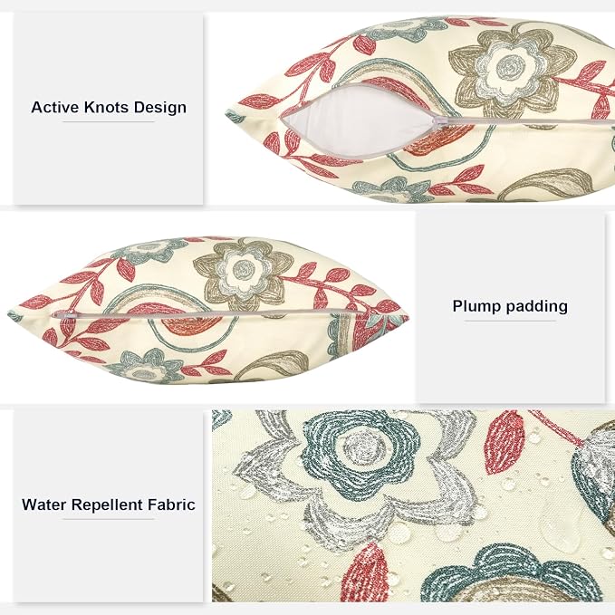 Outdoor Throw Pillows 16x16 Inch, Water Repellent Patio Pillows with Inners Set of 2 for Patio Furniture Home Graden, Paisley Vintage