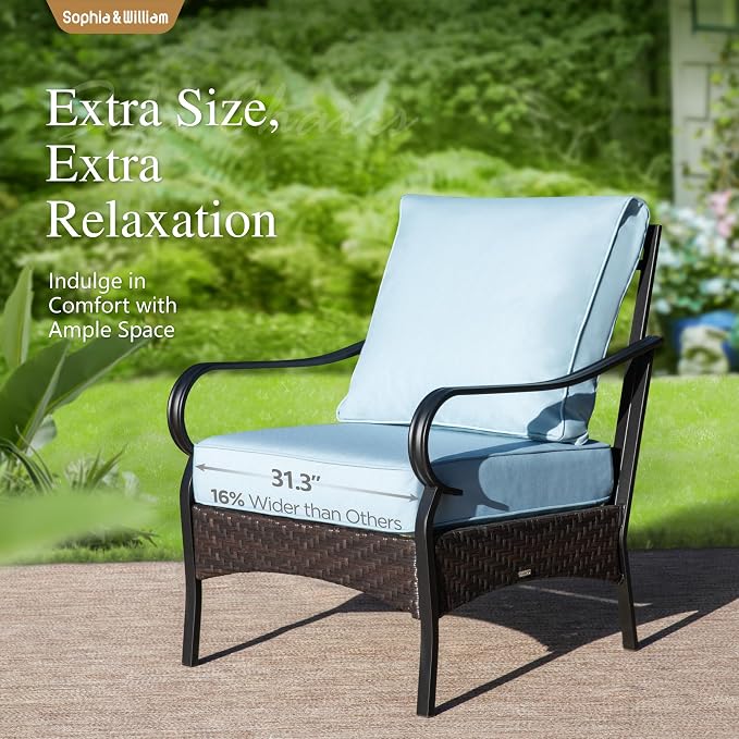 Sophia & William Patio Furniture Set with Fire Pit Table, 5 PCS Metal Outdoor Conversation Set with Fire Pit Table, 2 Sofa Chairs,1 Loveseat, 3-Seater Couch for Outdoor Seating, Backyard, Porch(Blue)
