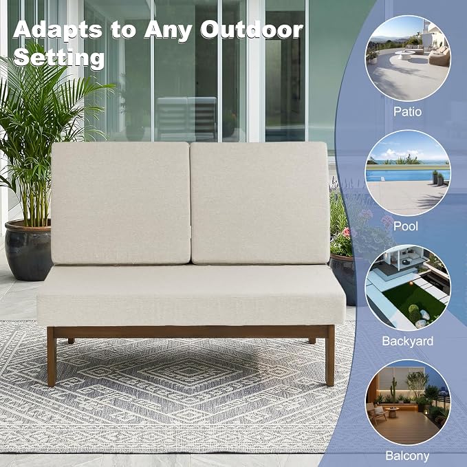 Pia Ricoo 1-Piece Patio Furniture Set, Outdoor Loveseat with 4.5-Inch Thick Cushions, All-Weather Outdoor Sofa for Backyard, Deck, Lawn - Light Camel (Split Back)