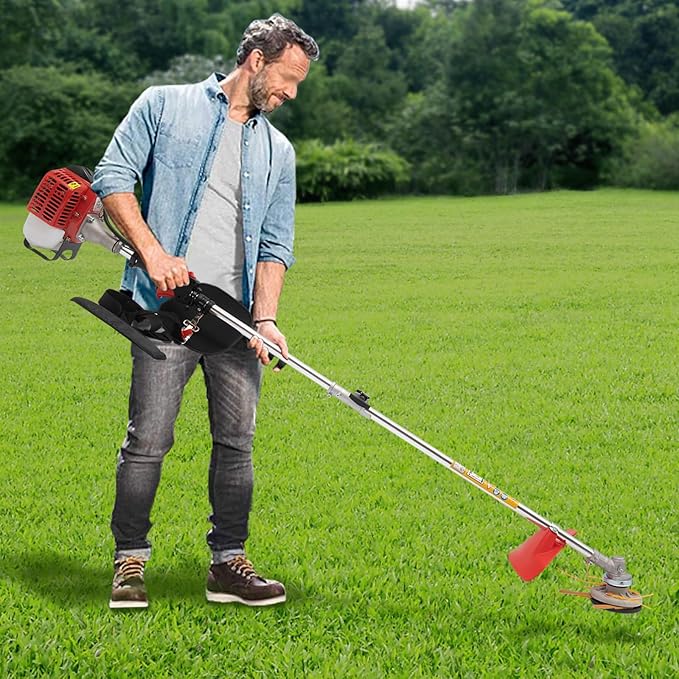Weed Wacker, 2-Stroke 26CC Gas Powered Trimmer Lawn Tool, Lawn Trimming Machine, 2T Head W/Roller, 33.8 Oz Large Fuel Fank for Home Lawn Garden Mowing, Orchard Mowing