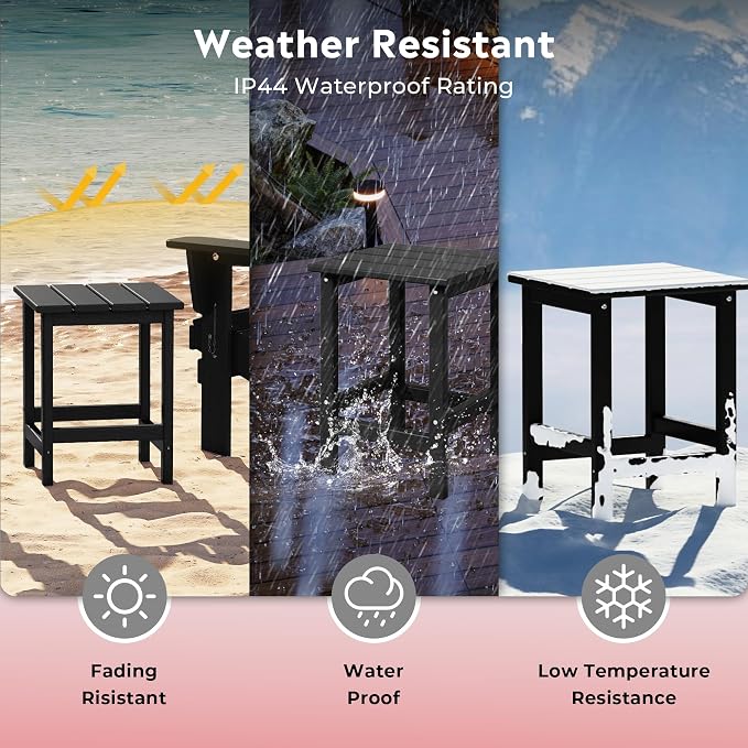 Costaelm Lakeview 3-Piece Adirondack Chair with Cup Holder and Folding Ottoman and Table Set, Black
