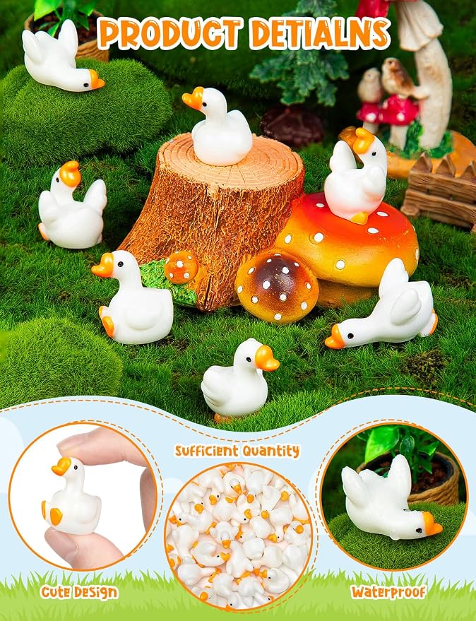 72pcs Mini Resin Goose Figurines, Tiny Animal Figurine Bulk | Small Desk Goose Decor for Garden Lawn Yard Micro Landscape Aquarium Potted Ornament DIY Craft
