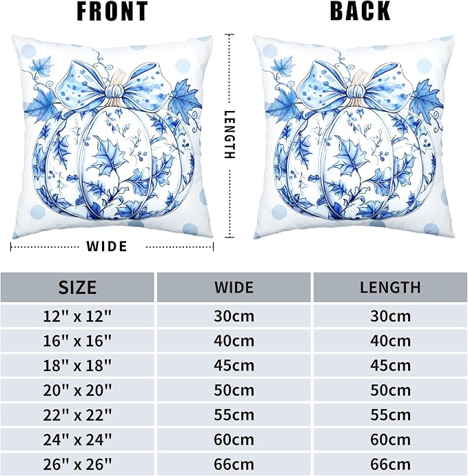 Fall Pillow Covers Blue and White Porcelain Maple Leaf Pumpkin Throw Pillow Covers 18x18 Set of 2 Autumn Blue Polka Dot Pillowcase Thanksgiving Cushion Case for Couch Sofa