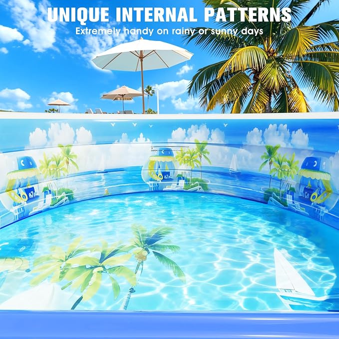 2026 Upgraded Inflatable Pool with Canopy, Inflatable Family Lounge Pool, Round Blow Up Pool for Adult with Bench & Backrest, Swim Center Easy Backyard Pools for Adults, 90"x90"x80", Cyan