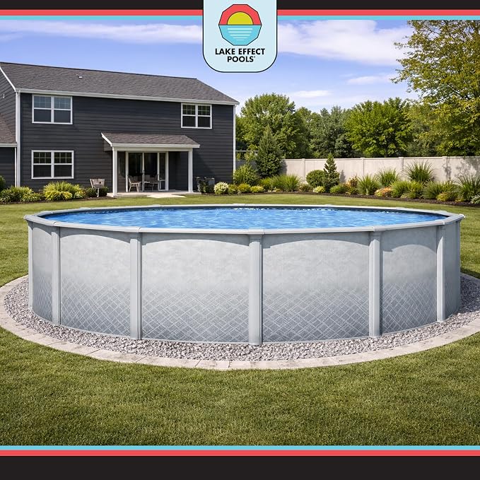 Lake Effect Pools 'Lifestyle' 27 ft Round Above Ground Swimming Pool | 54 Inch Resin Protected Steel Sided Walls | Bundle Includes: 25 Gauge Overlap Liner & Widemouth Skimmer
