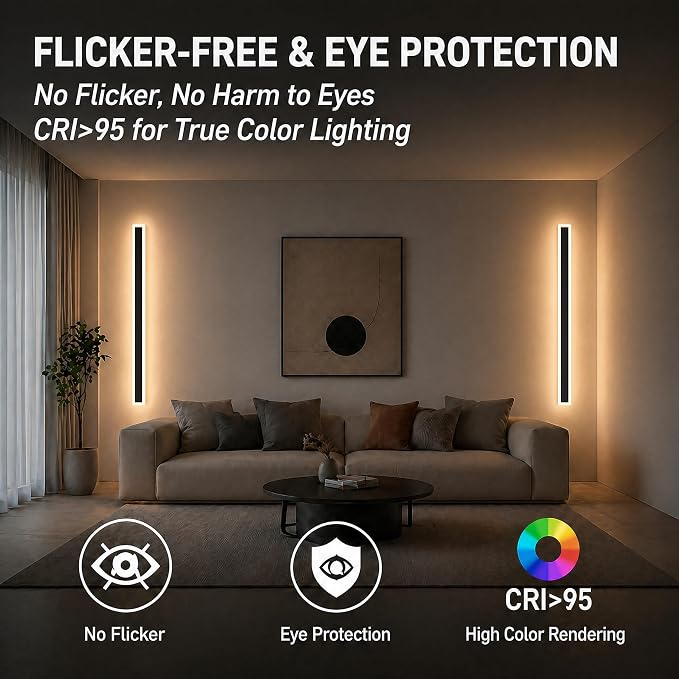 Modern Outdoor Wall Light 1pack 39in, 4.72in Width, Dimmable LED | 2000LM for Garage Front Door Porch, IP65 Waterproof Outdoor Sconce, Cover All Jbox, 3000K-6000K Adjustable, Matte Black