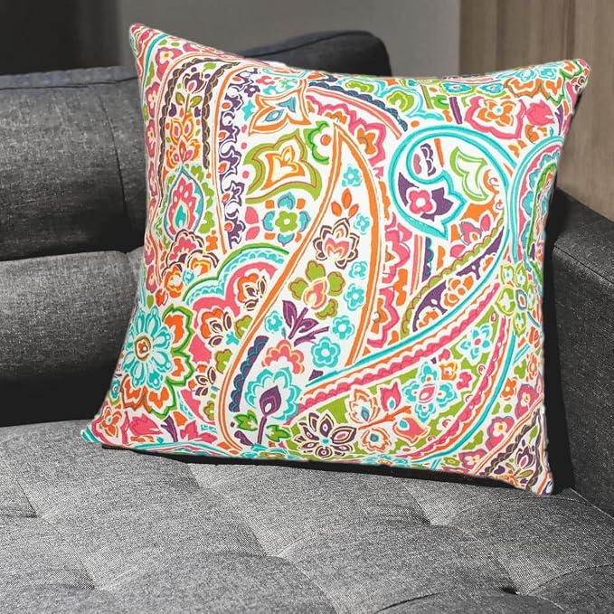 Outdoor Pillow Covers 18x18 Inch Pack of 2, No Insert-Melora Paisley | Square Throw Pillow Covers, Water-Repellent, Modern Pillow Cases for Sofa Patio Couch Decoration