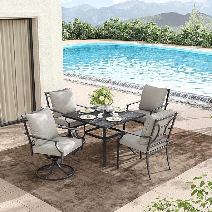 Grand patio Patio Dining Set for 2, E-Coated Outdoor Dining Set, 2 Swivel Dining Chairs Outdoor Furniture Set with Olefin Cushions, Grey