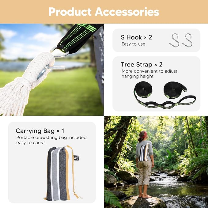 SUNCREAT Hammocks Outdoor Camping Double Hammock with Spreader Bar, Carrying Bag, Hammock Without Stand, Coffee