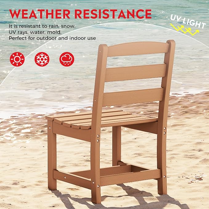 Costaelm Palms 5-Piece HDPE Outdoor Square Patio Dining Table Set with Armless Side Chairs, Teak