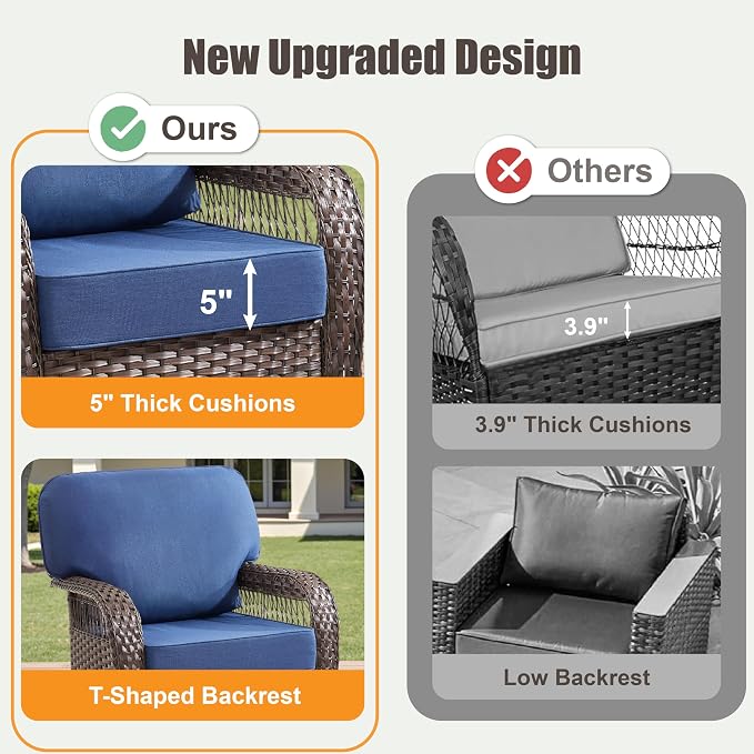 3 Pieces Patio Furniture Sofa Set, Wicker Sectional Outdoor Sofa with Ottomans, Outdoor Seating Furniture High Back Conversation Set for Balcony Deck Porch Backyard, Blue