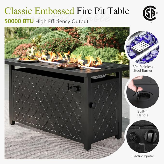 Sophia & William Patio Furniture Sets with 45" Gas Fire Pit Table Outdoor Metal Conversation Sets for 5, 2 x Swivel Cushioned Patio Sofa Chairs, 1 x 3-Seat Sofa 4 Pieces for Lawn Backyard Red