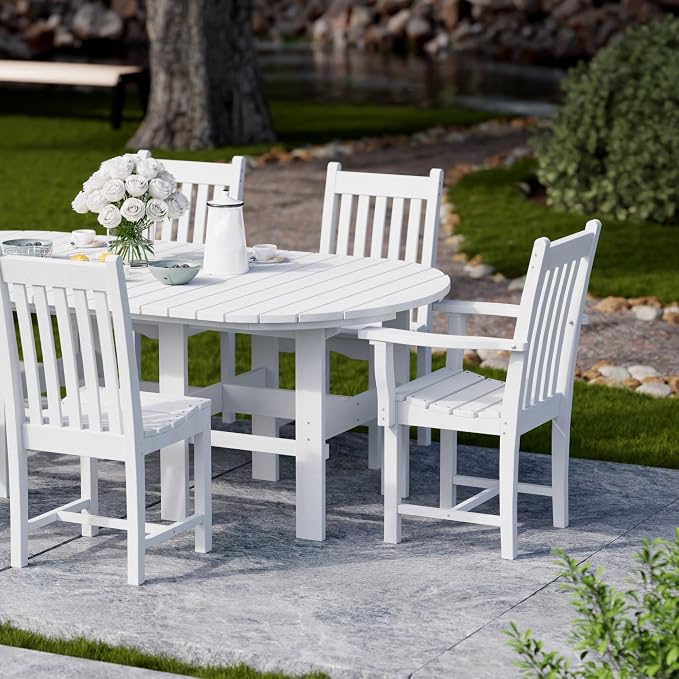 Wildridge Classic 7-Piece 44"x84" Dining Set, White - Outdoor Weather Resistant Recycled Plastic Furniture for Patio