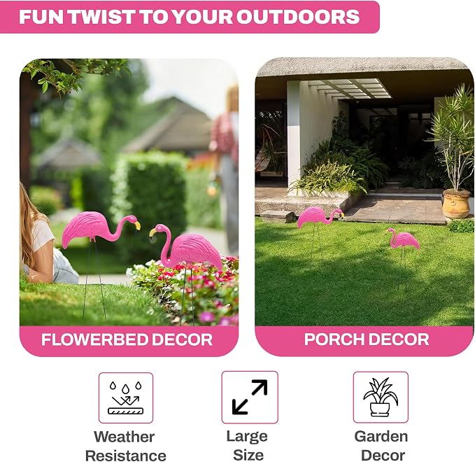 4E's Novelty 2 Pink Flamingos Yard Decorations - Extra Large 24" Flamingos Yard Ornaments - Pink Flamingos for Yard Sculptures & Statues - Lawn Flamingos Outdoor Garden Decor, Weather Resistant