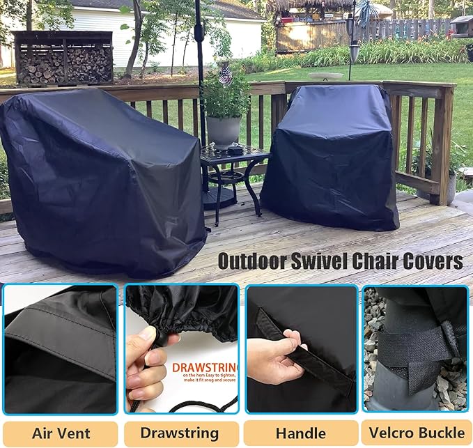 Outdoor Swivel Lounge Chair Cover 2 Pack, 600D Waterproof Heavy Duty Outdoor Chair Covers(30 W x 34 D x 38.5 H inches), Patio Swivel Chair Covers for Outdoor Furniture