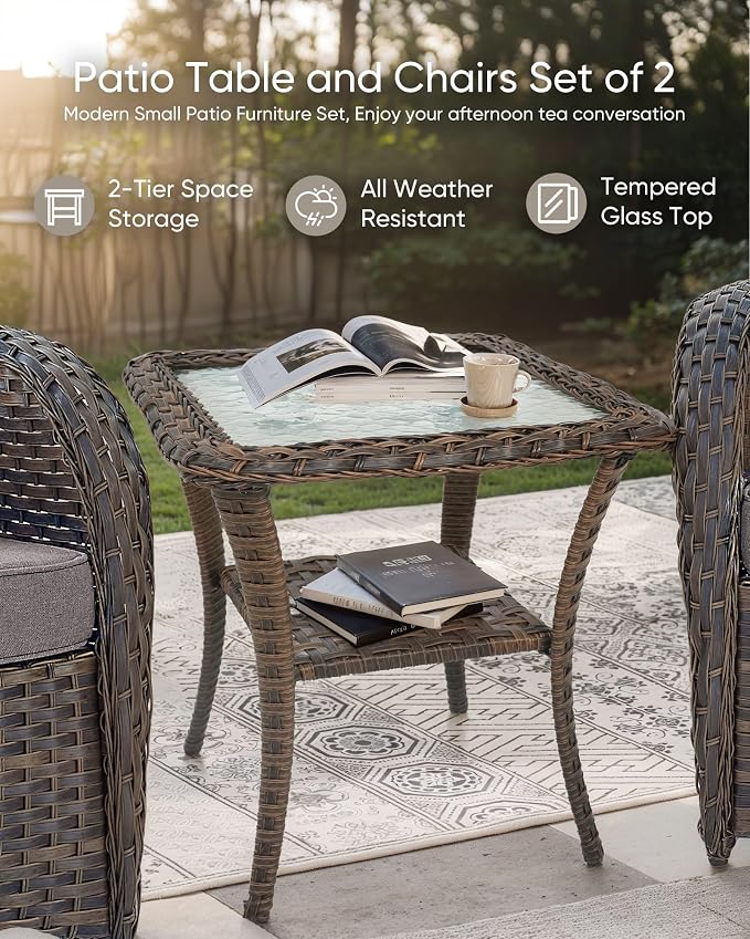 HUMMUH Luxury Patio Furniture Set with High Back Swivel Rocker Chairs & 3 Seater-Couch & Steel Fire Pit Table & Ottomans 7 Pieces Outdoor Conversation Set for Porch,Deck,Backyard