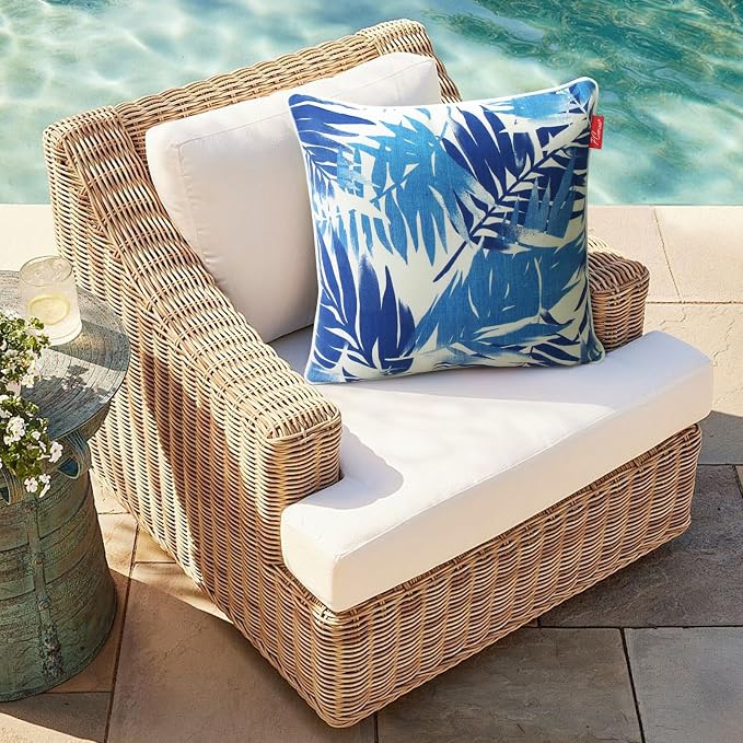 Pack of 2 Outdoor Throw Pillows,16x16 Inch All-Weather Water-Resistant Patio Pillows with Inserts,Decorative Pillows for Patio Furniture,Couch,Sofa,Poolside,Blue Leaf