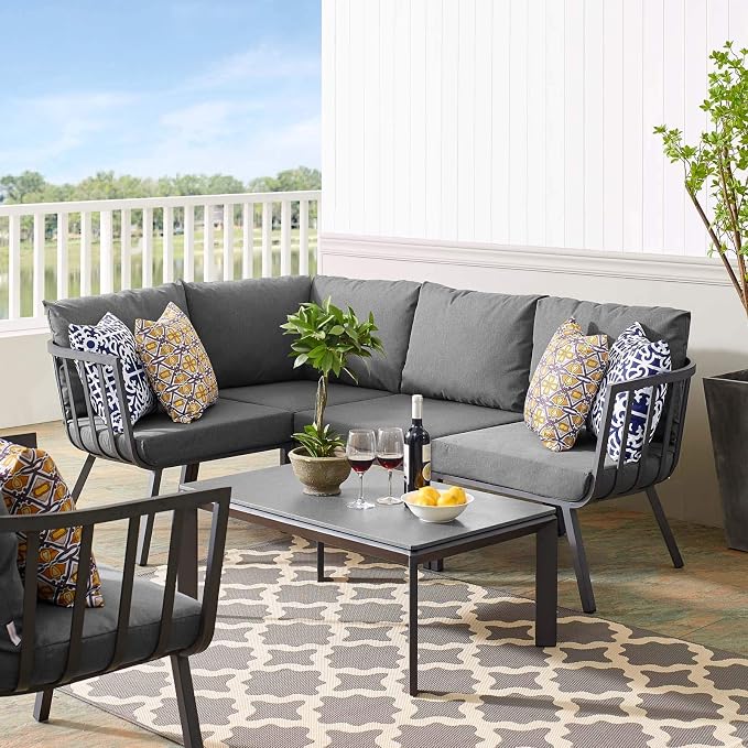 Modway EEI-3793-SLA-CHA Riverside 5 Piece Outdoor Patio Aluminum Set, Gray Charcoal