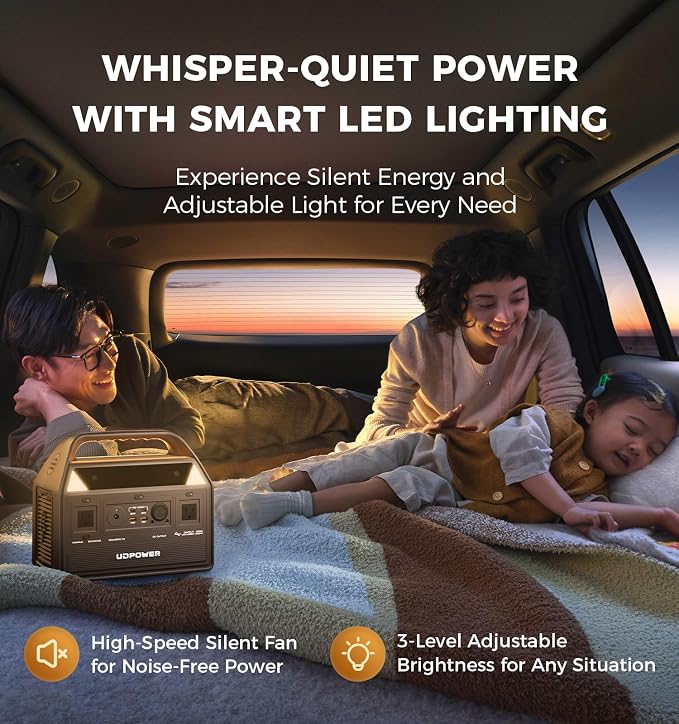UDPOWER C600 Solar Generator with 120W Panel, 595Wh LiFePO4, 600W (Surge 1200W) AC Outlet, Portable Power Station for Camping RV Emergency Backup Brown