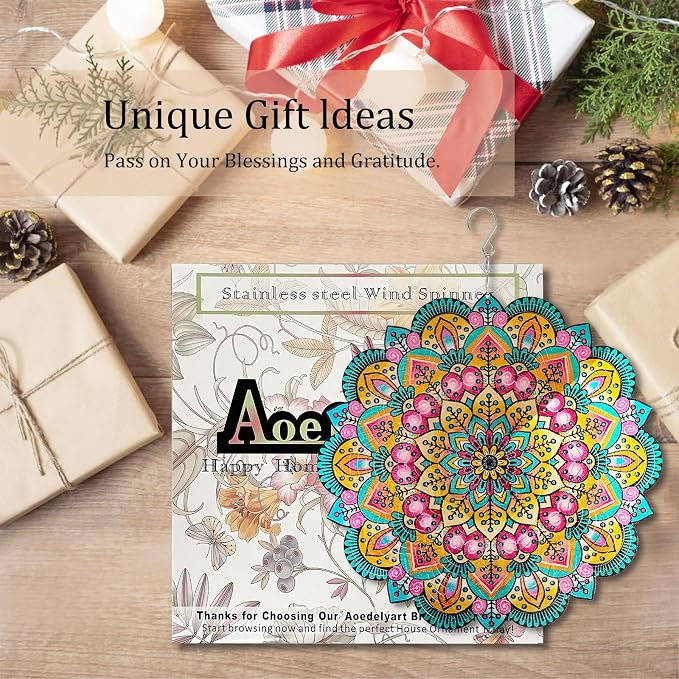 Aoedelyart Wind Spinners Outdoor Mandala Lucky Star,Laser Cut Metal Kinetic Art Wind Spinner Gift for Christmas,12In Stainless Steel Hanging Yard&Garden 3D Wind Sculpture Decorations Indoor Spinners
