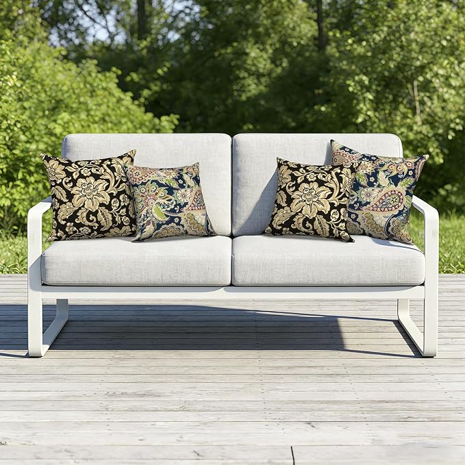 Outdoor Pillows with Insert 18x18 Inch, Waterproof Throw Pillow for Patio Furniture, Decorative Back Cushion for Garden Home Sofa Office Chair, Set of 2, Jacobean Black