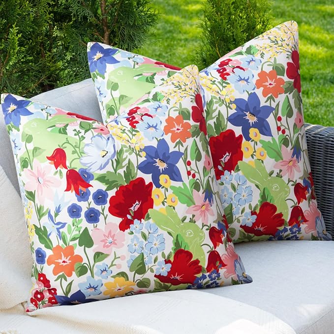 Adabana Outdoor Waterproof Floral Pillow Covers 18x18 Inch | Colorful Outdoor Pillow Covers Summer Decirative for Patio Furniture Porch Garden Pillows