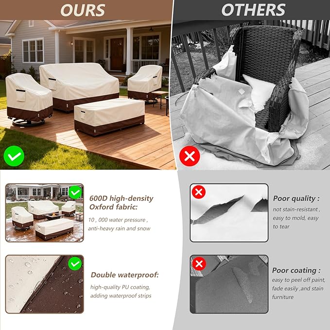 Patio Furniture Covers Set 4 Piece,600d Heavy Duty Outdoor Furniture Covers Waterproof for Outdoor Couch,Lawn Chair, Coffee Table(Medium,Beige)