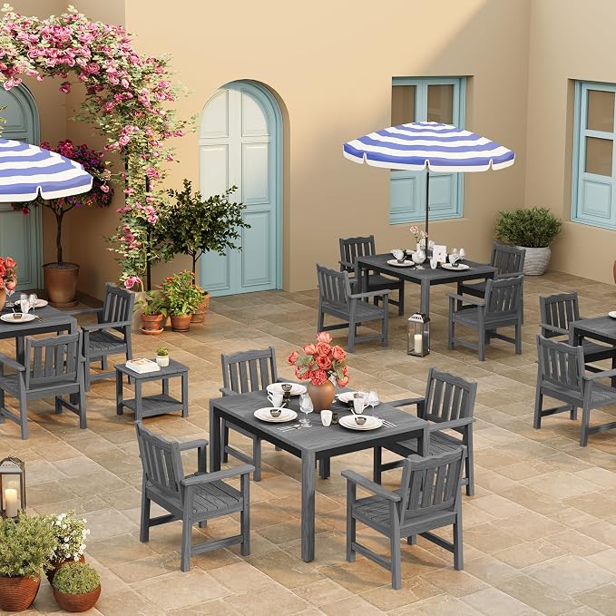 Stoog Outdoor Chairs Set of 2, All-Weather HIPS Patio Dining Chairs with Curved Backrest, 400 lbs Support Garden Chairs, Grey